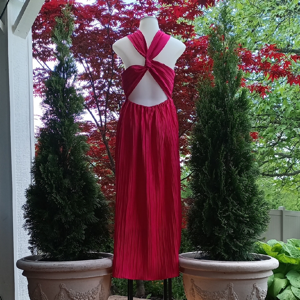 Elegant Hot Pink Halter Dress